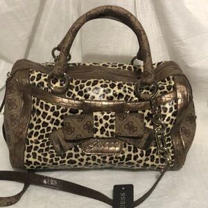 Guess Leopard-Print Leather Satchel NWT